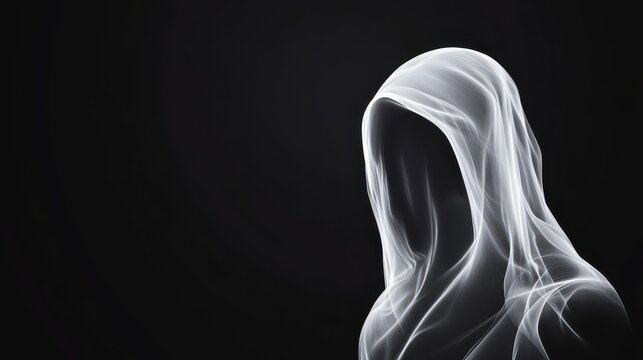 In the depths of darkness, an eerie, translucent ghostly figure materializes, conjuring an unsettling presence that sparks both fear and curiosity during the night - Powered by Adobe