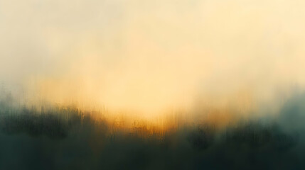 Obraz premium Misty sunrise landscape, golden hour light through a frosted window pane. Abstract, atmospheric, dreamy.