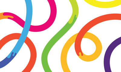 Abstract Wavy Rainbow Lines. Vector Celebration Squiggle Ribbons. Swirl Neon Colored Lines. Background with Gradient Curve Shapes
