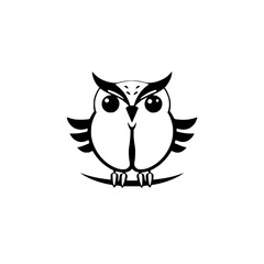 Adorable Cartoon Owl Illustration: Black and White Vector Graphic, Perfect for Logo Design or Print