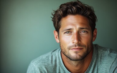 Fototapeta premium handsome man with a beard and a color shirt is smiling