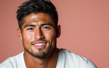 Fototapeta premium handsome man with a beard and a color shirt is smiling