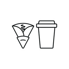 Drink and crepe set food icon represents a delightful snack combo, perfect for café menus, bakery designs, and dessert-themed illustrations.