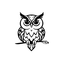 Majestic Owl on Branch: Black and White Vector Illustration. Perfect for nature lovers and graphic designers. Download this elegant and captivating design today!