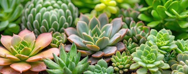 Obraz premium Extreme weather climate change idea. Vibrant collection of various succulent plants displayed in a beautiful arrangement.