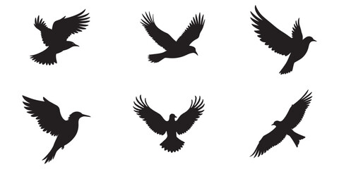 flying birds silhouette collection black vector isolated design