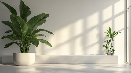 Elegant Indoor Plant in Minimalist White Pot on Pristine White Floor Creating a Fresh and Inviting Atmosphere Perfect for Contemporary Home Decor and Natural Aesthetic Inspiration