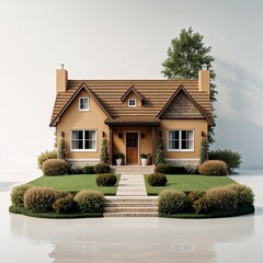 Ranch house tan and brown on plain white background