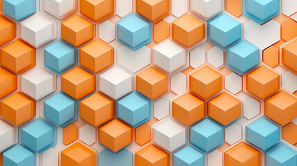 Fototapeta premium Geometric pattern with 3D cubes in orange, blue, and white colors