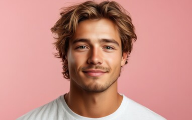 Fototapeta premium handsome man wearing casual clothing, want to smiling