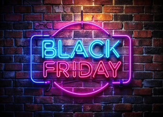 Black Friday neon sale banner.  Bokeh, brick, deals galore.