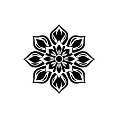 Black and White Mandala: Geometric Flower Pattern Design. Perfect for print, web, and decoration projects.  A stylish and elegant circular graphic resource.