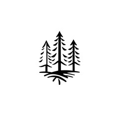 Majestic Trio: A Minimalist Pine Tree Forest Illustration