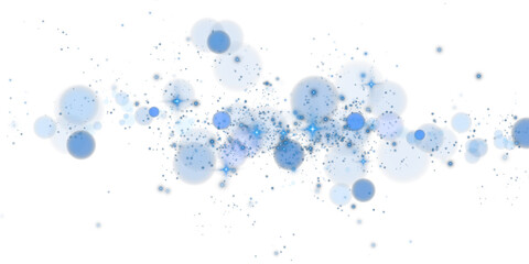 Glowing blue bokeh circles. Christmas background. Powder. Magic shining blue dust. Fine, shiny dust bokeh particles fall off slightly. Fantastic shimmer effect. PNG.
