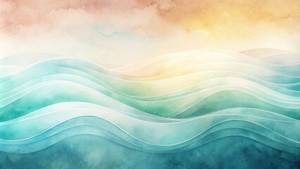 Serene Watercolor Ocean Waves Under a Sunset Sky