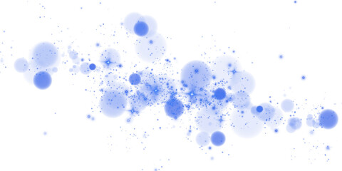 Glowing blue bokeh circles. Christmas background. Powder. Magic shining blue dust. Fine, shiny dust bokeh particles fall off slightly. Fantastic shimmer effect. PNG.