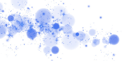 Glowing blue bokeh circles. Christmas background. Powder. Magic shining blue dust. Fine, shiny dust bokeh particles fall off slightly. Fantastic shimmer effect. PNG.