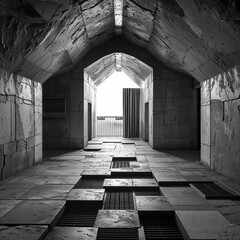 Obraz premium Underground house house black and white on plain white background