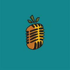 Vibrant mango-shaped microphone logo, blending creativity and communication. Perfect for radio, podcasts, and TV, symbolizing fresh, engaging content.
