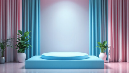 Pastel Curtains Frame Blue Product Display Stand