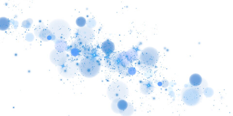 Glowing blue bokeh circles. Christmas background. Powder. Magic shining blue dust. Fine, shiny dust bokeh particles fall off slightly. Fantastic shimmer effect. PNG.