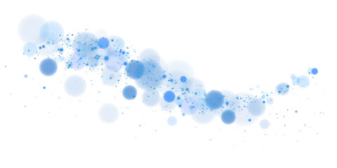 Glowing blue bokeh circles. Christmas background. Powder. Magic shining blue dust. Fine, shiny dust bokeh particles fall off slightly. Fantastic shimmer effect. PNG.