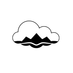Mountain Landscape with Cloud and Sea: A Minimalist Nature Illustration