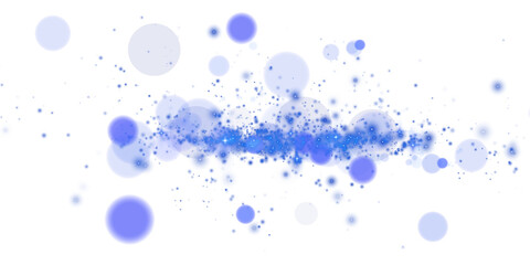 Glowing blue bokeh circles. Christmas background. Powder. Magic shining blue dust. Fine, shiny dust bokeh particles fall off slightly. Fantastic shimmer effect. PNG.
