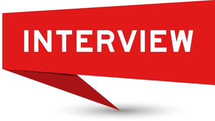 Red color speech banner with word interview on white background