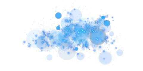 Glowing blue bokeh circles. Christmas background. Powder. Magic shining blue dust. Fine, shiny dust bokeh particles fall off slightly. Fantastic shimmer effect. PNG.