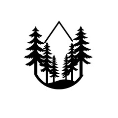 Obraz premium Majestic Mountain Silhouette with Pine Trees: Nature Landscape Graphic Design