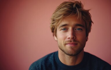 Obraz premium handsome man with a beard and a color shirt is smiling