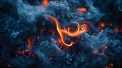 Fototapeta premium Intense swirling smoke obscures fiery embers glowing darkly. AI Generated