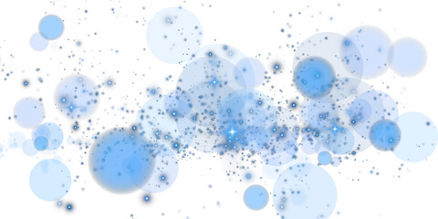Glowing blue bokeh circles. Christmas background. Powder. Magic shining blue dust. Fine, shiny dust bokeh particles fall off slightly. Fantastic shimmer effect. PNG.