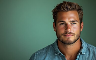 Obraz premium handsome man with a beard and a color shirt is smiling