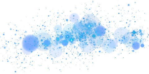 Obraz premium Glowing blue bokeh circles. Christmas background. Powder. Magic shining blue dust. Fine, shiny dust bokeh particles fall off slightly. Fantastic shimmer effect. PNG.