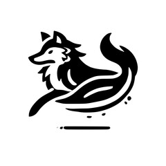 Abstract Black and White Wolf Illustration: Minimalist Animal Logo Design