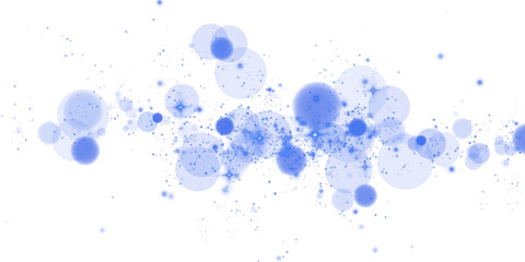 Glowing blue bokeh circles. Christmas background. Powder. Magic shining blue dust. Fine, shiny dust bokeh particles fall off slightly. Fantastic shimmer effect. PNG.