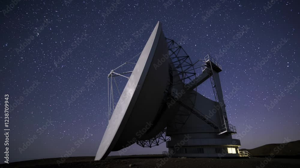Poster exploring the vast night sky with a telescope in a remote location under countless stars