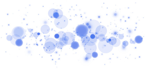 Glowing blue bokeh circles. Christmas background. Powder. Magic shining blue dust. Fine, shiny dust bokeh particles fall off slightly. Fantastic shimmer effect. PNG.