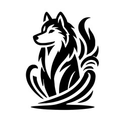 Majestic Husky Dog: Black and White Tribal Style Vector Art. Perfect for logo, tattoo, or print design. This elegant and stylish artwork captures the wild spirit of a husky.
