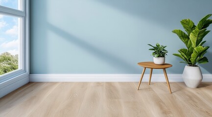 Modern minimalist interior design with plants and natural light