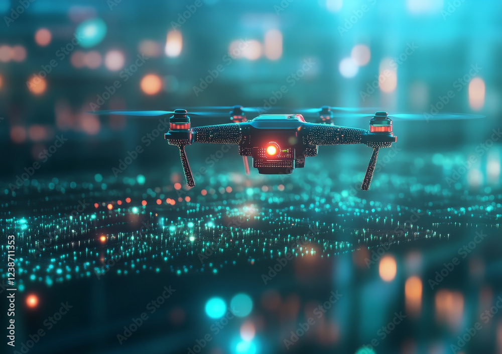 Wall mural ai powered drone hovering over digital environment