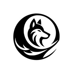 Wolf Head Logo Design: Black and White Circle Graphic, Wild Animal Symbol, Nature Vector Illustration