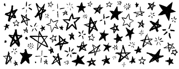 Vector kids pattern with doodle textured stars. Vector seamless background, blue and orange markers and brush stroke sketch pattern