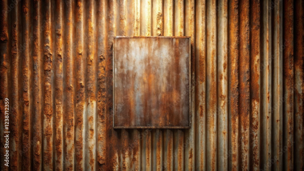 Aufkleber rustic corrugated metal wall with weathered square panel for text or image