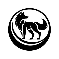 Majestic Wolf Logo: Black and White Canine Design, Circle Symbol, Nature Wildlife Graphic
