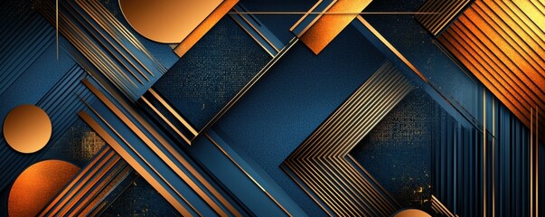 Abstract modern blue and gold geometric background with art deco design