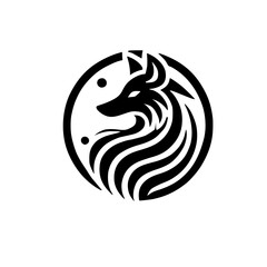Naklejka premium Majestic Wolf Logo: Black and White Abstract Animal Design