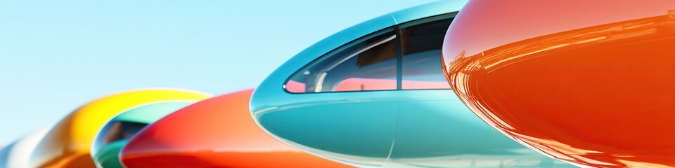 Obraz premium Partial View of Multicolored Aerodynamic Vehicles